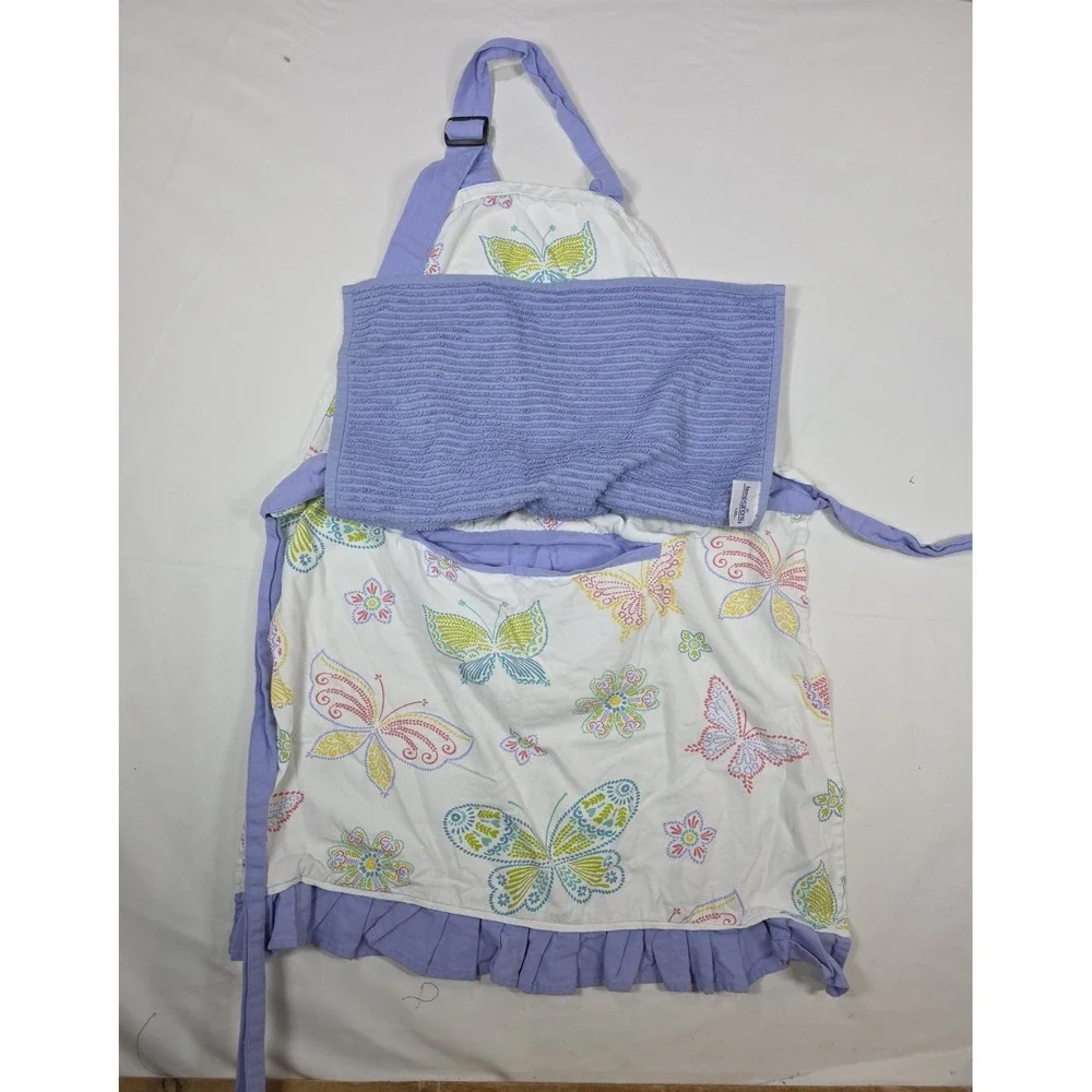 Temp-tations‎ Apron Purple Butterfly Floral Full Length Removable Towe